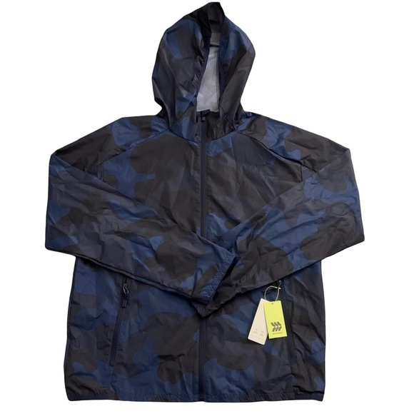 ❌ SOLD ❌ NEW Mens Navy Camouflage Windbreaker Hood Zip Jacket All in Motion L - Picture 5 of 9